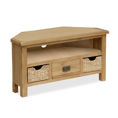 Surrey Oak Corner TV Stand with Baskets