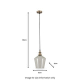 A pendant light is suspended, showing dimensions: height of 120cm and lampshade width of 21cm. Text states, "Image for size information only."