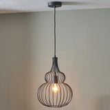 Dania Matt Black Metal Shaped Wire Pendant for living room