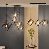 Alessio Matt Black Metal Cube Pendant for living room