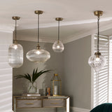 Abigail Clear Ribbed Glass Tall Pendant