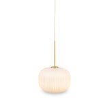 Bella White Glass and Gold Metal Ribbed Squoval Pendant