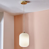 Alessia White Glass and Gold Metal Ribbed Glass Pendant for living room