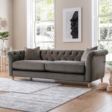 Clarence Mushroom Velvet Chesterfield 3 Seater Sofa for living room