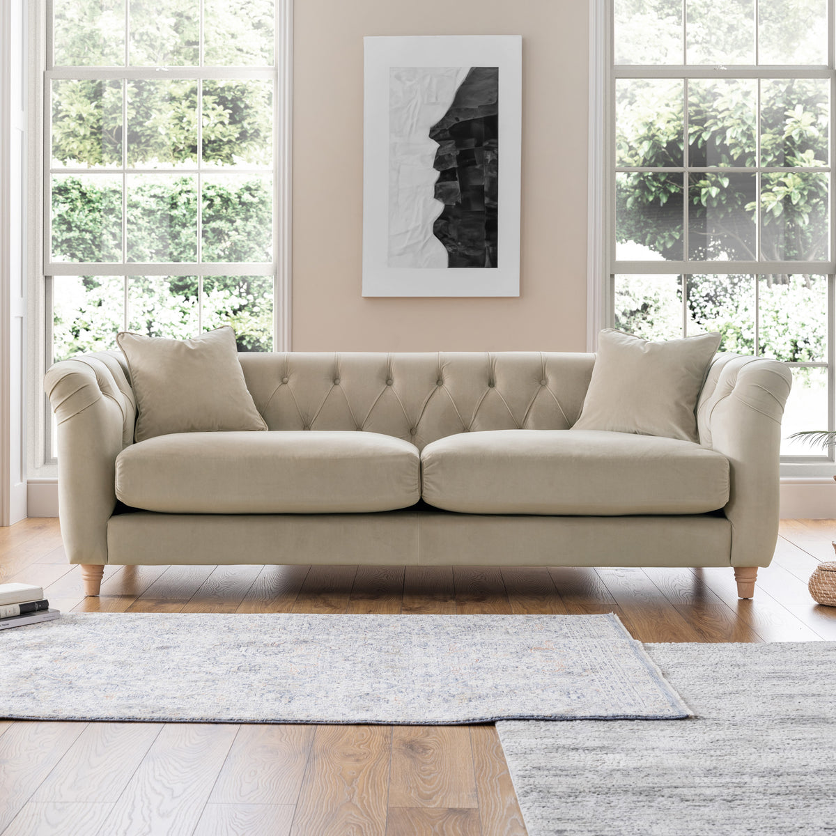 Clarence Putty Velvet Chesterfield 3 Seater Couch for living room