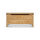 A wooden storage bench with a single drawer, situated against a plain white background.