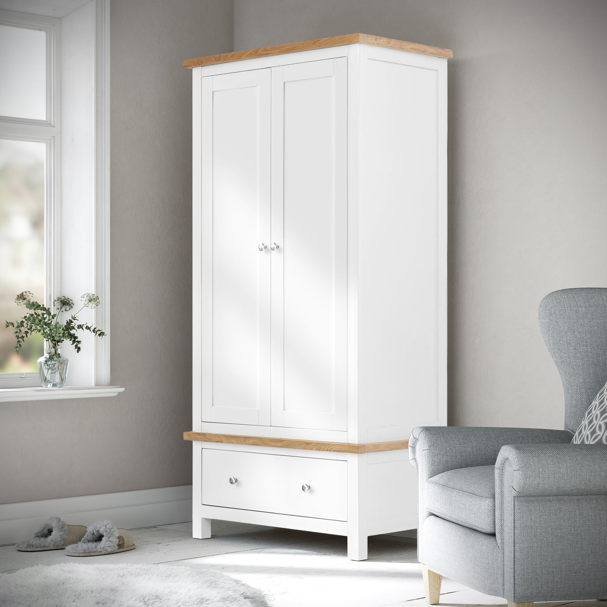 Farrow Double Wardrobe with Drawers | Grey