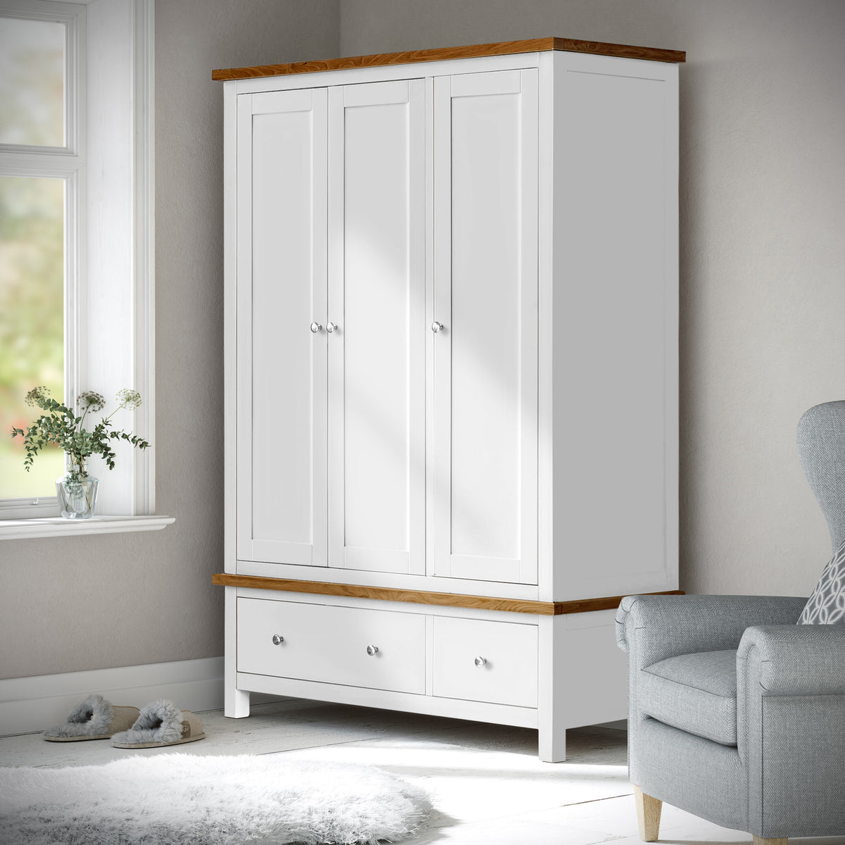 Farrow White Triple Wardrobe with Storage Drawers from Roseland Furniture