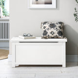 A white wooden coffee table with a single drawer, positioned against a pure white background.