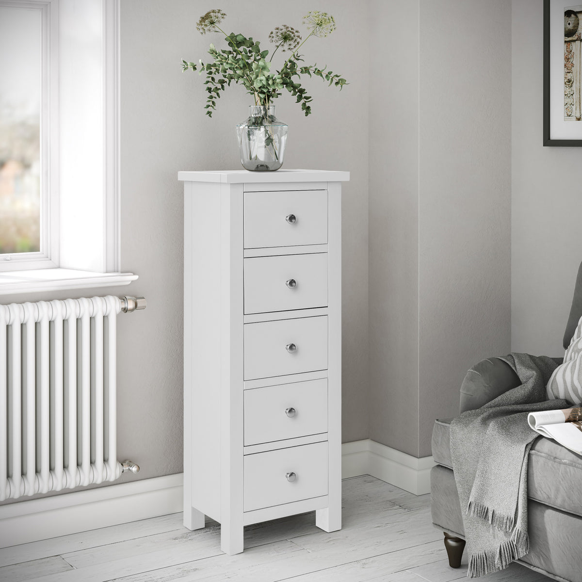 Cornish Dove Grey Tallboy Chest of Drawers from Roseland Furniture