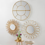 Antique Gold Metal Petal Design Round Wall Mirror