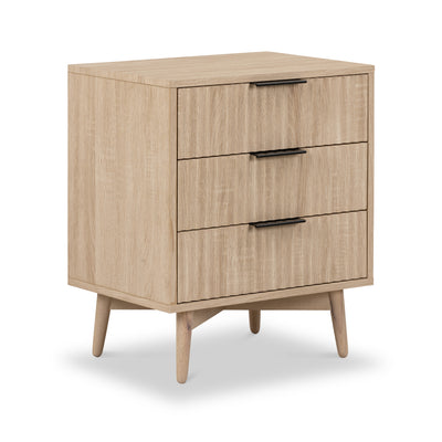 Jakob Oak 3 Drawer Grooved Bedside