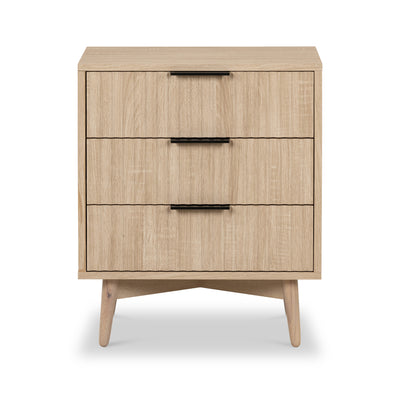 Jakob Oak 3 Drawer Grooved Bedside