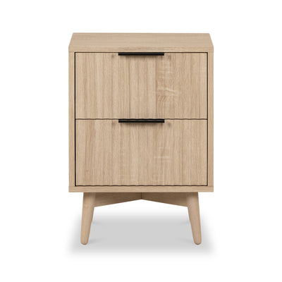 Jakob Oak Narrow 2 Drawer Grooved Bedside