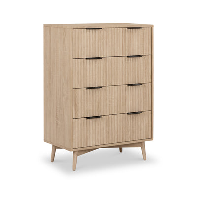 Jakob Oak 4 Drawer Tall Grooved Chest