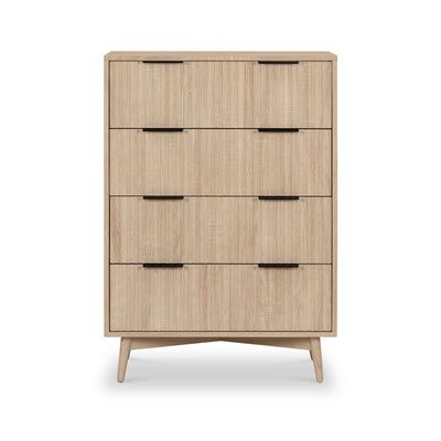 Jakob Oak 4 Drawer Tall Grooved Chest