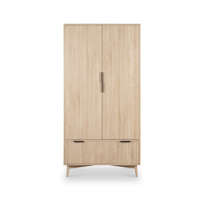 Jakob Oak Grooved Double Wardrobe with Drawer