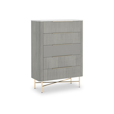 Amelie Grey Fluted 5 Drawer Chest