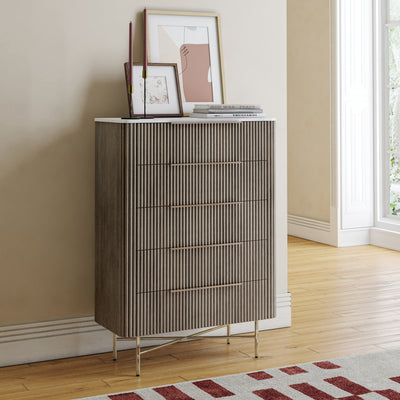 Amelie Grey Fluted 5 Drawer Chest