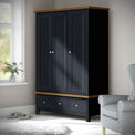 Farrow Black Triple Wardrobe with Storage Drawers from Roseland Furniture