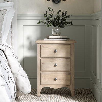 Celine Oak 3 Drawer Bedside Table