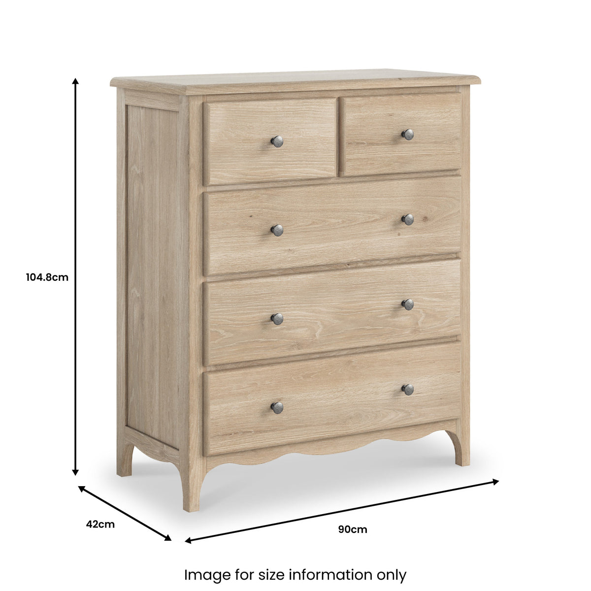 Celine Oak 2 Over 3 Drawer Chest dimensions