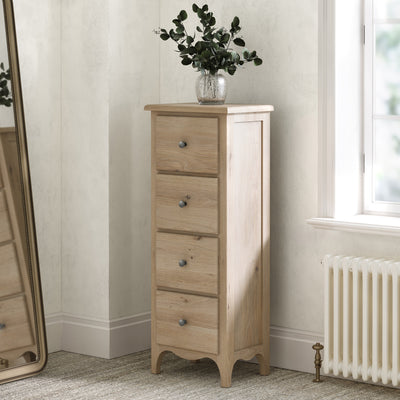 Celine Oak 4 Drawer Tallboy Chest