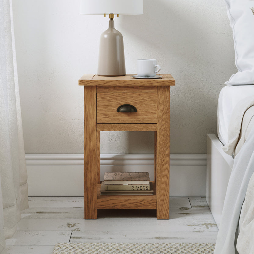 Duchy Waxed Oak Bedside Table | 1 Drawer Bedroom Nightstand | Roseland