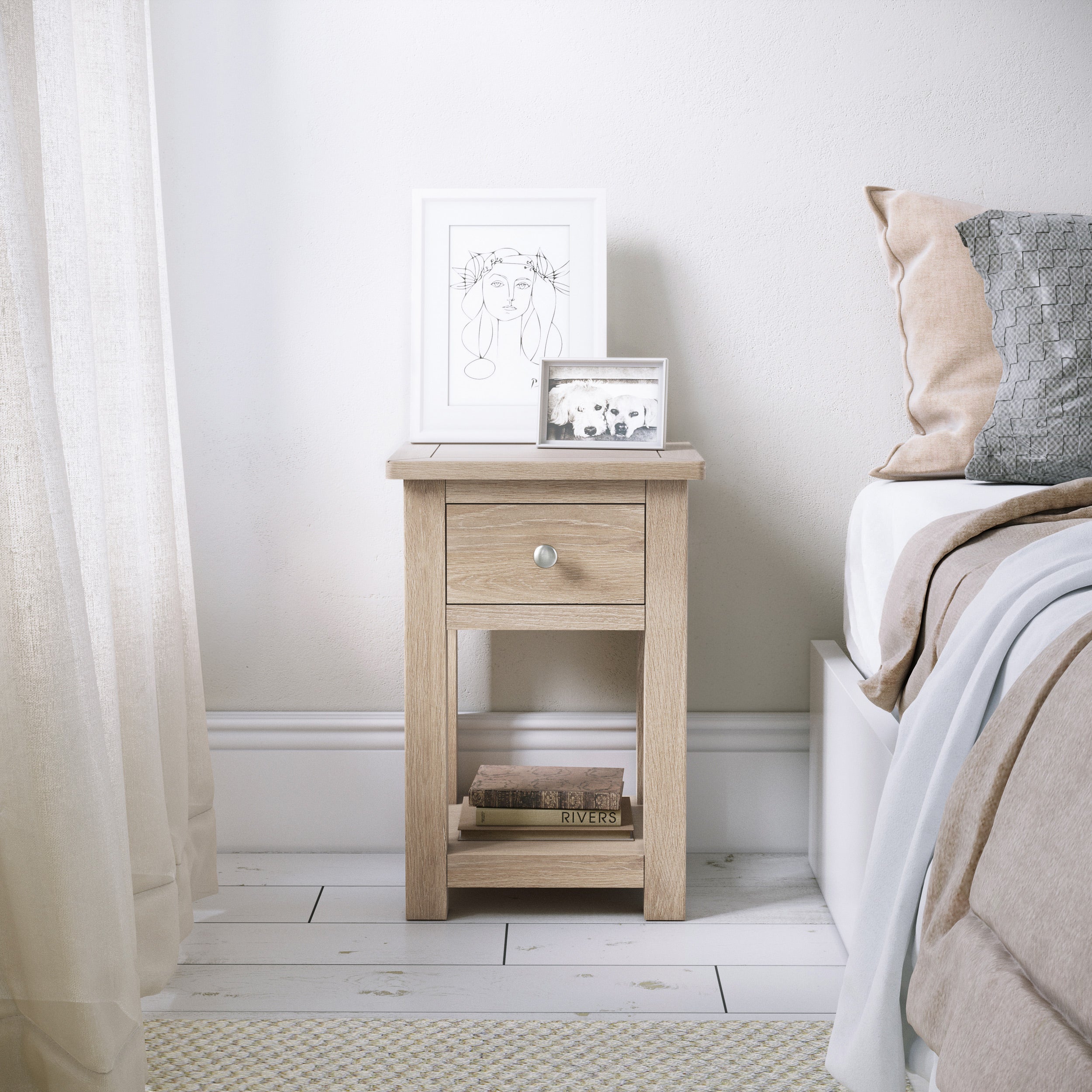 White washed deals bedside table