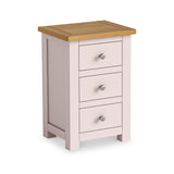 Duchy Dorchester Pink 3 Drawer Bedside Table with Oak Top from Roseland Furniture