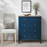 Penrose Navy Blue 2 Over 3 Chest with metal handles from Roseland Furniture