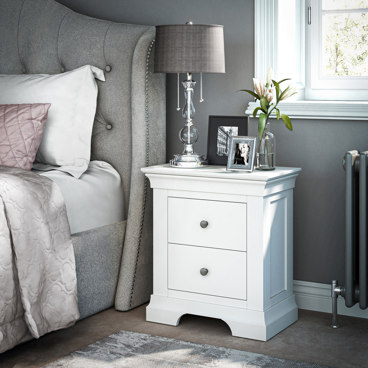 Colette Warm White 2 Drawer Bedside Table from Roseland Furniture