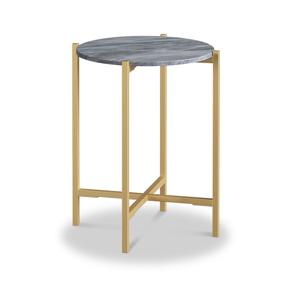 Pimlico-grey-marble-gold-frame-round-side-table  from Roseland Furniture