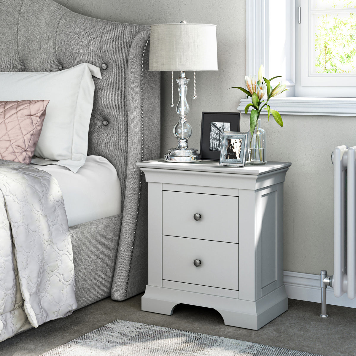 Colette Grey 2 Drawer Bedside Table from Roseland Furniture