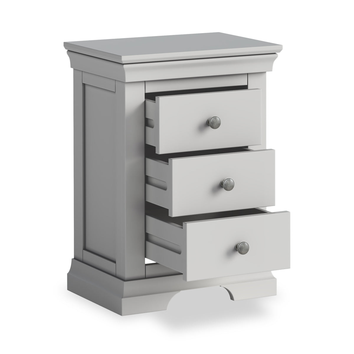 Colette Grey 3 Drawer Bedside Table from Roseland Furniture