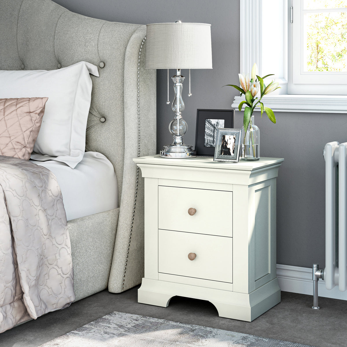 Colette Cream 2 Drawer Bedside Table from Roseland Furniture