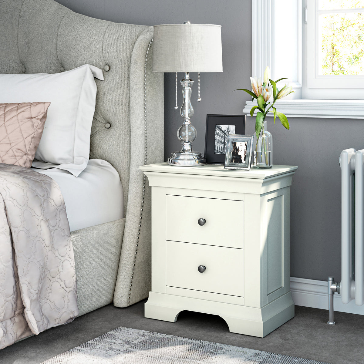 Colette Cream 2 Drawer Bedside Table from Roseland Furniture