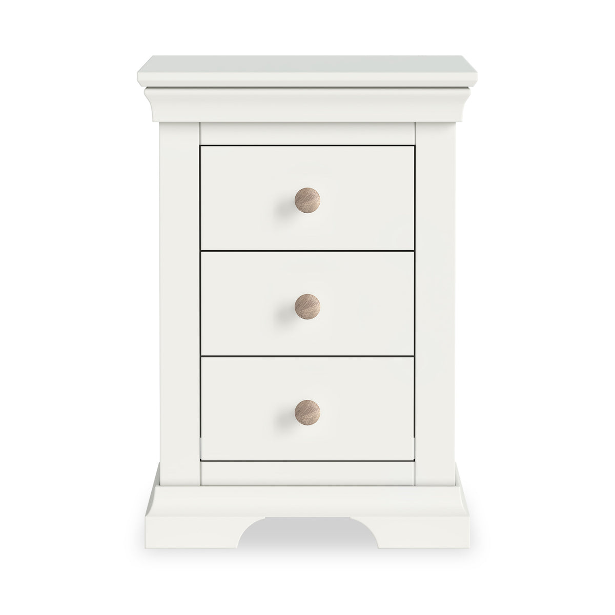 Colette Warm White 3 Drawer Bedside Table from Roseland Furniture