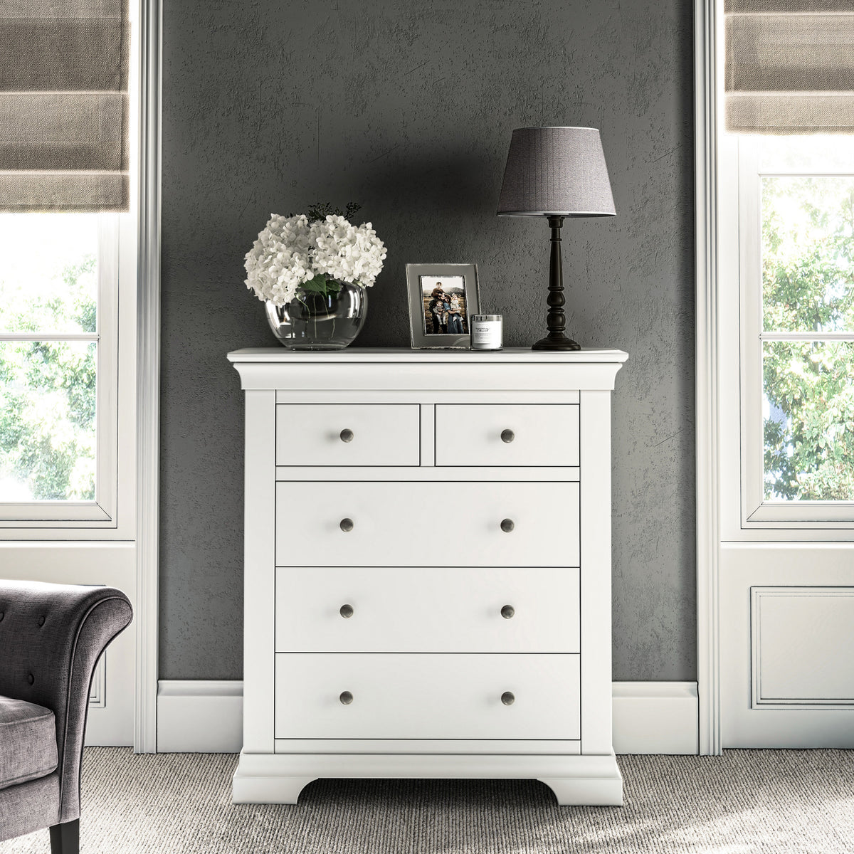 Colette Warm White 2 Over 3 Chest Of Drawers from Roseland Furniture