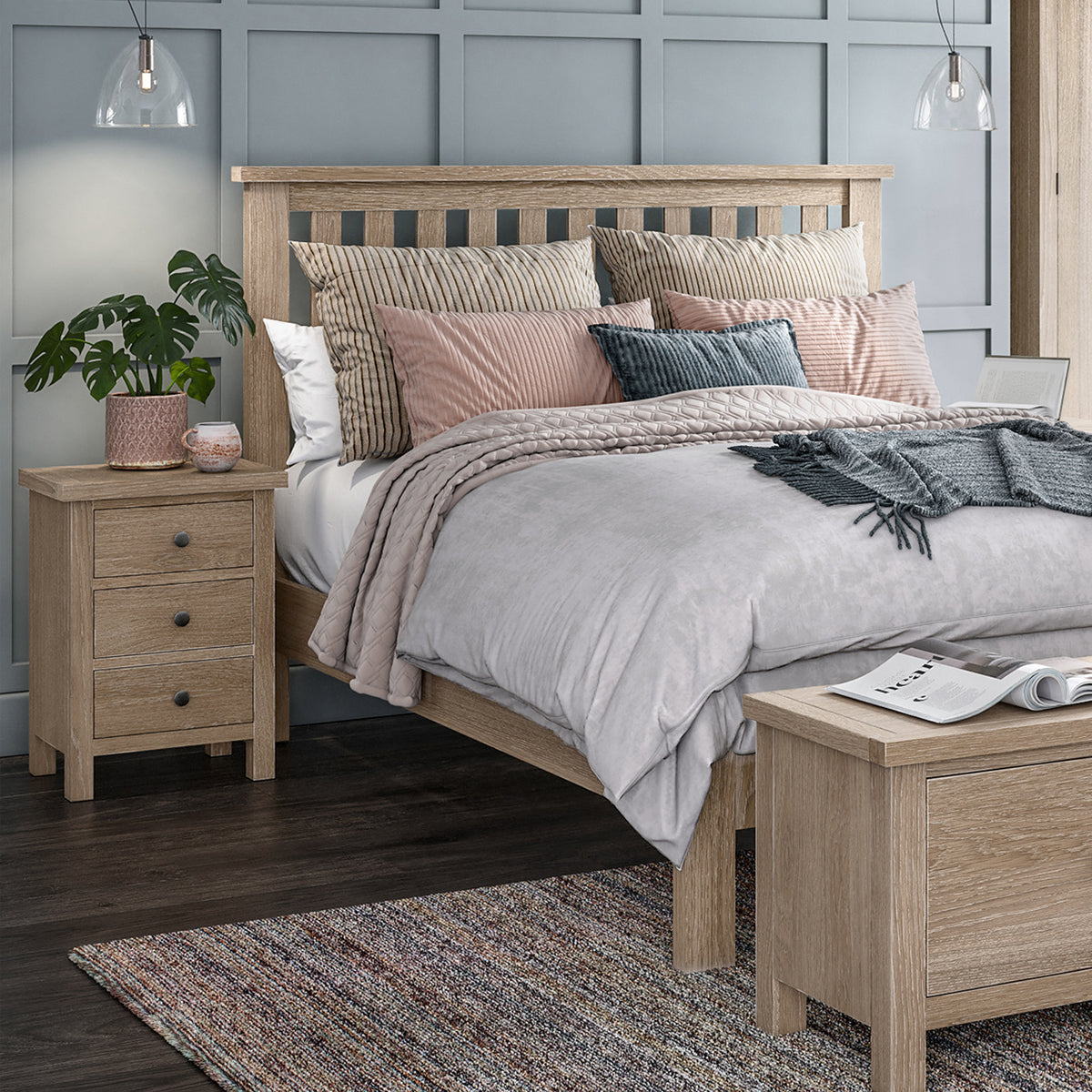 Trelan Oak 3 Drawer Bedside from Roseland Furniture