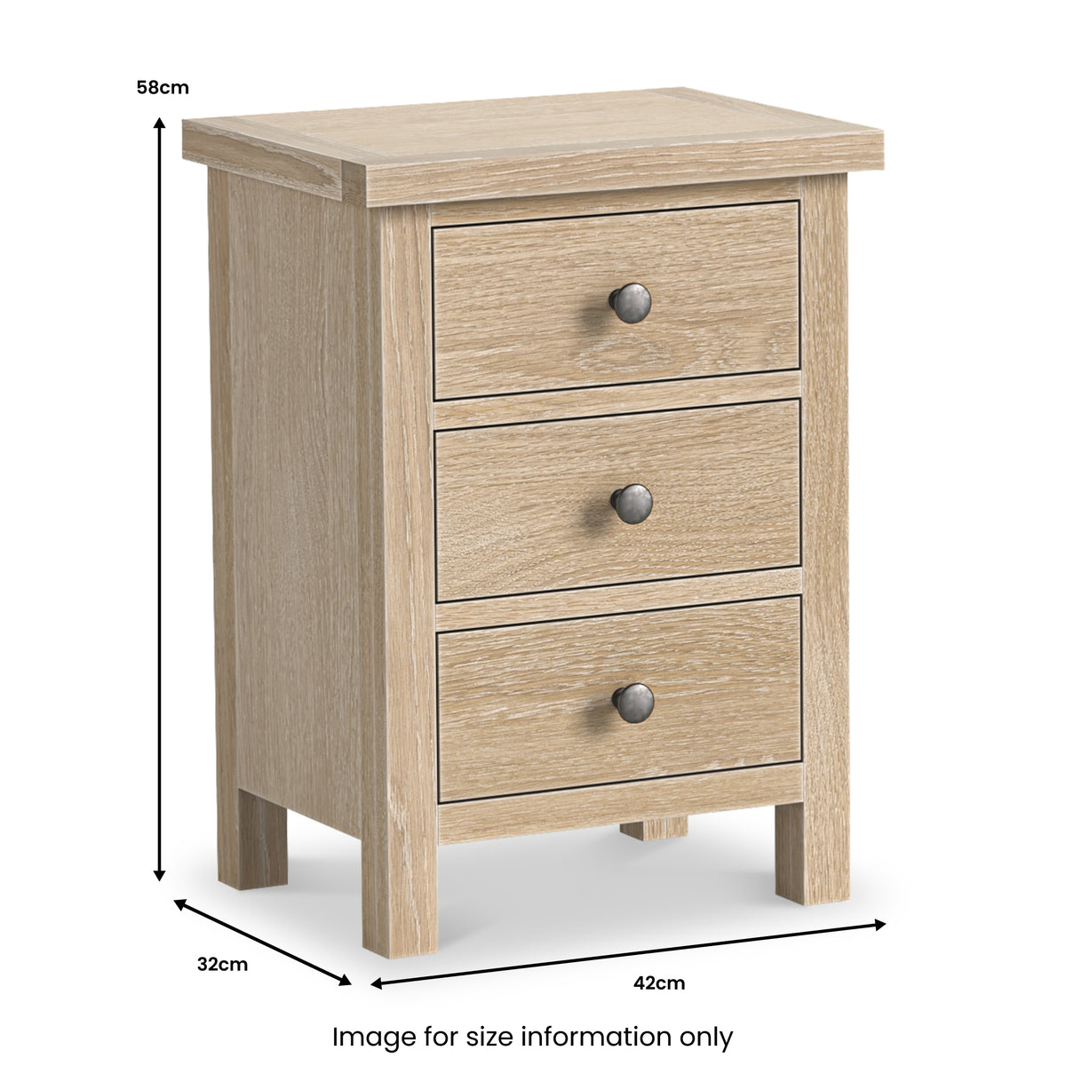 Trelan-Oak-3-Drawer-Bedside-Table-Cabinet from Roseland Furniture