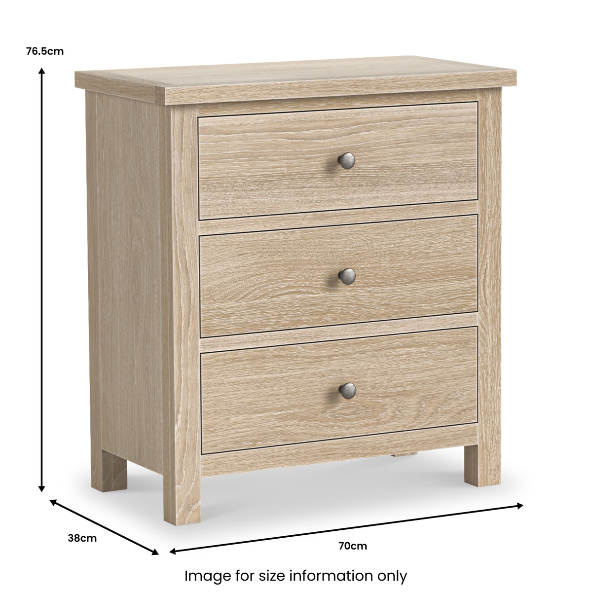 Trelan-Oak-3-Drawer-Chest-of-Drawers from Roseland Furniture