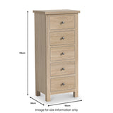 Trelan-Oak-5-Drawer-Tallboy-Chest from Roseland Furniture