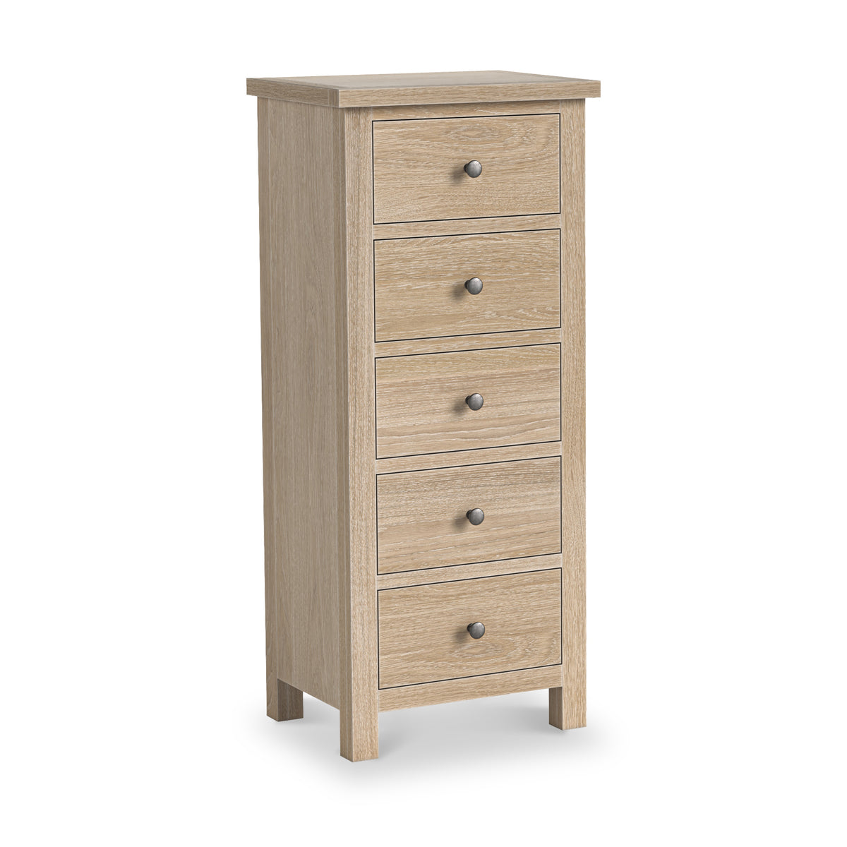 Trelan-Oak-5-Drawer-Tallboy-Chest from Roseland Furniture