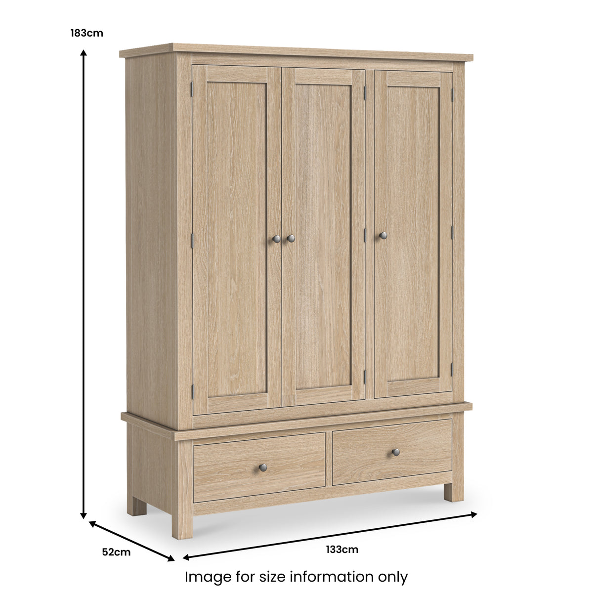 Trelan-Oak-2-Drawer-Triple-Wardrobefrom Roseland Furniture