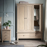 Trelan-Oak-2-Drawer-Triple-Wardrobefrom Roseland Furniture