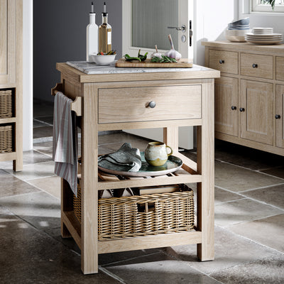 Trelan Oak Marble Top Kitchen Island