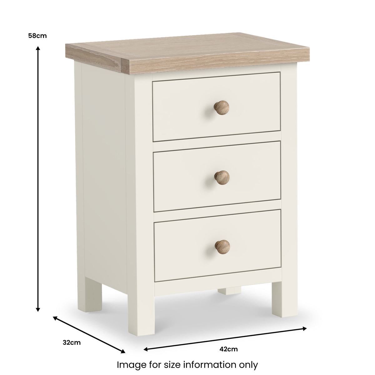 Trelan Painted 3 Drawer Bedside Dimensions from Roseland Furniture