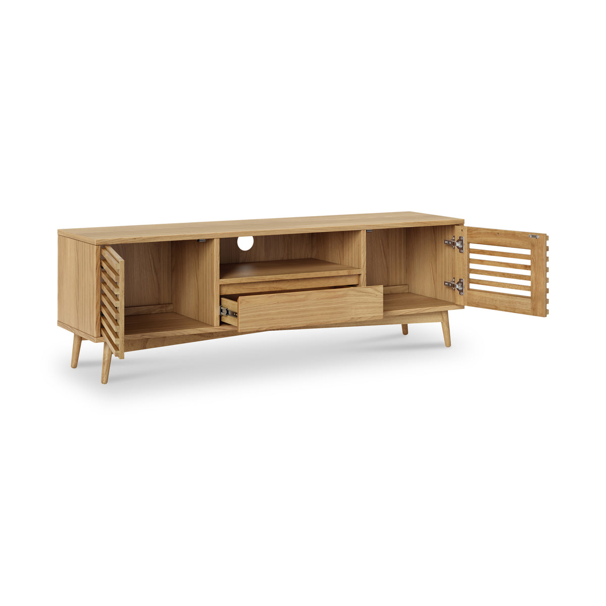 Kari-oak-150cm-wide-tv-unit-light-stain from Roseland Furniture