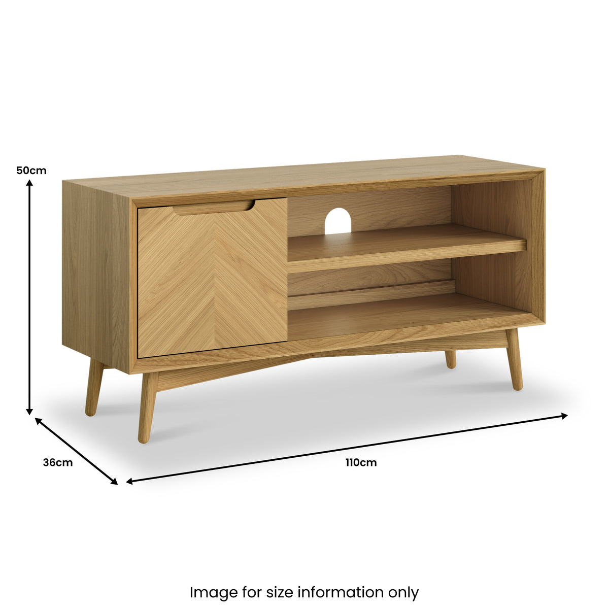 Flintham Oak 110cm Small TV Unit Dims from Roseland Furniture